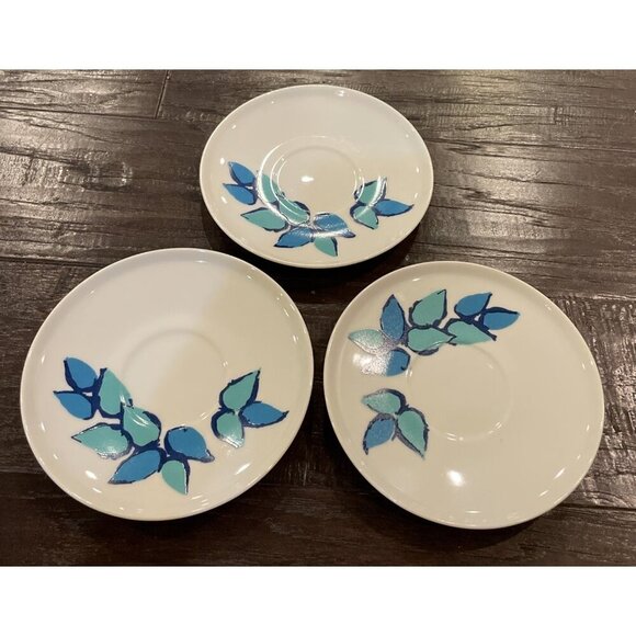 Paul McCobb Contempri San Remo Blue Leaves Set Of 3 Saucers‎ Plates ONLY MCM - Picture 1 of 3